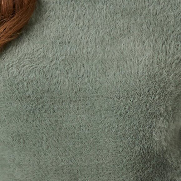 Medium NWT Green Haze Forever 21 Fitted Fuzzy Knit Cropped Top Sweater Soft Sexy - Picture 5 of 5